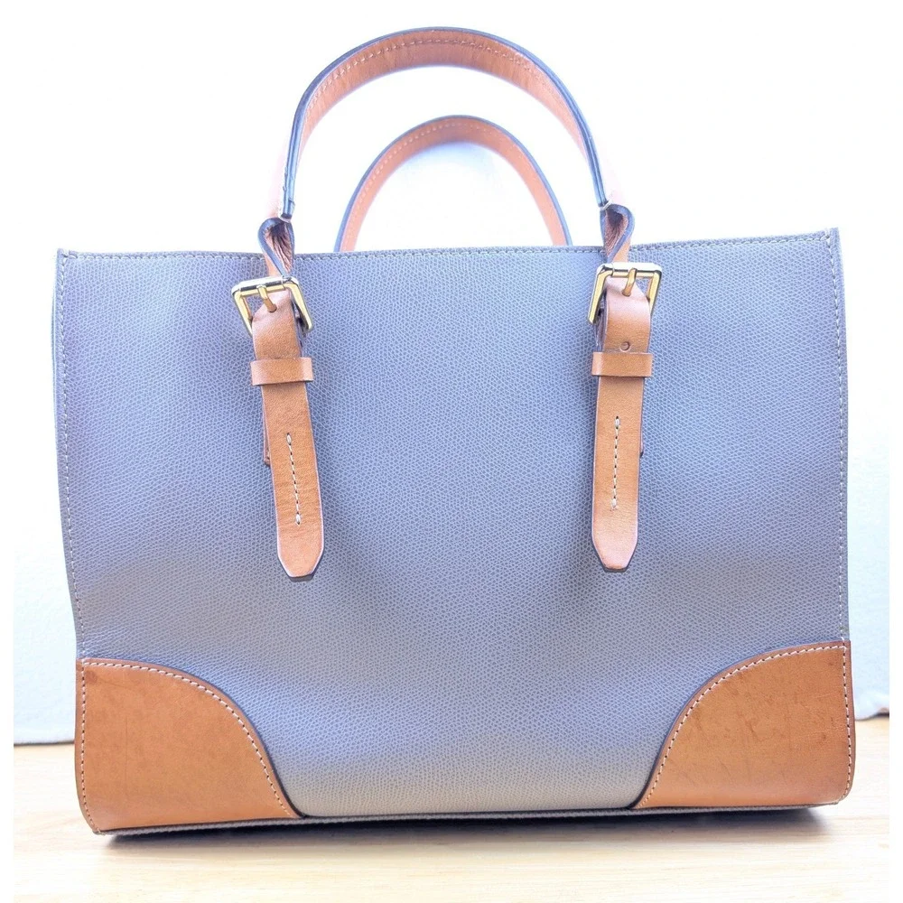 Dooney & Bourke Grey Pebble Grain Leather Satchel Bag Colorful Chevron Lining